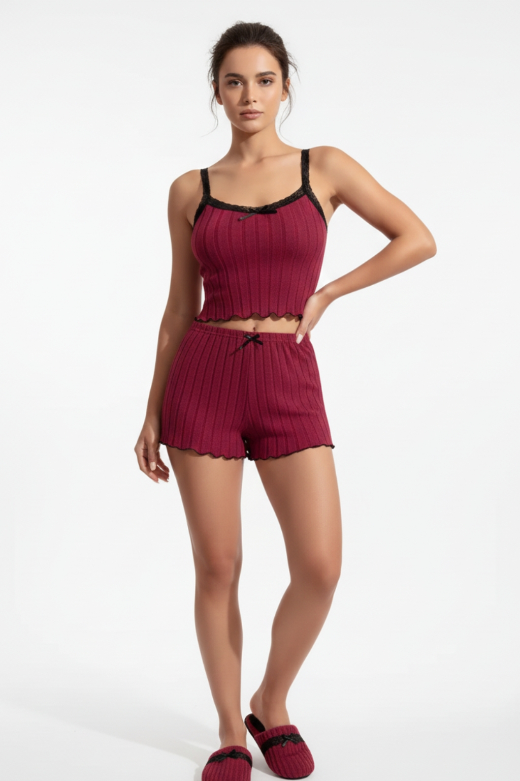 Edge suspender shorts stretch pajamas set