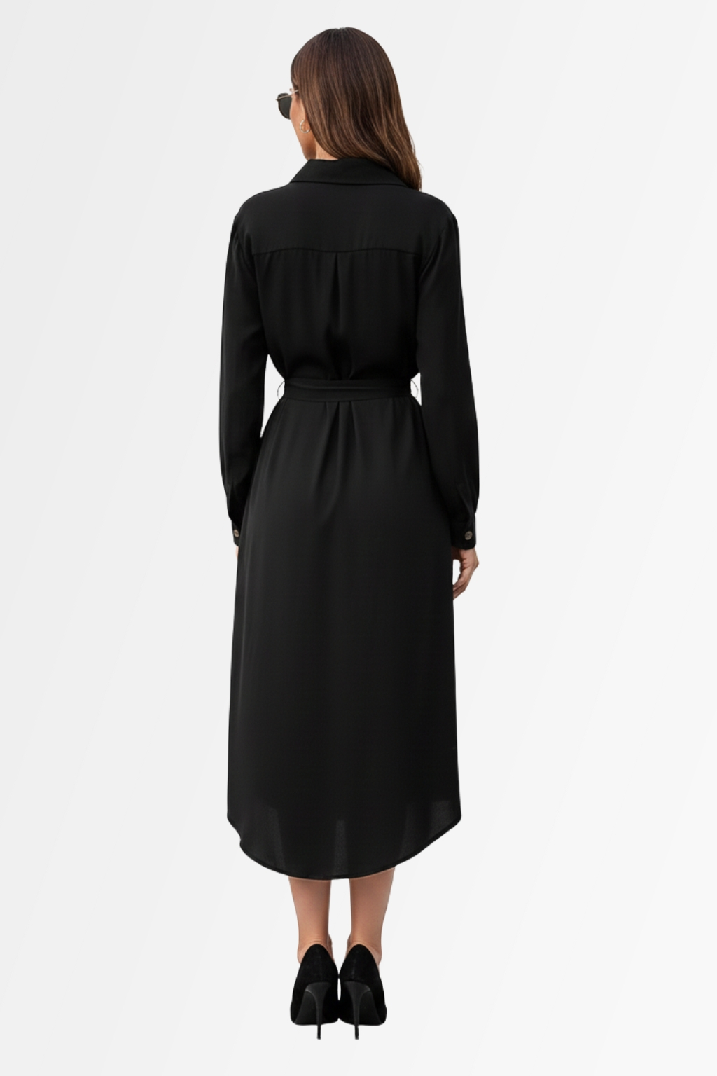 Elegant Long Sleeve Lapel Shirt Dress