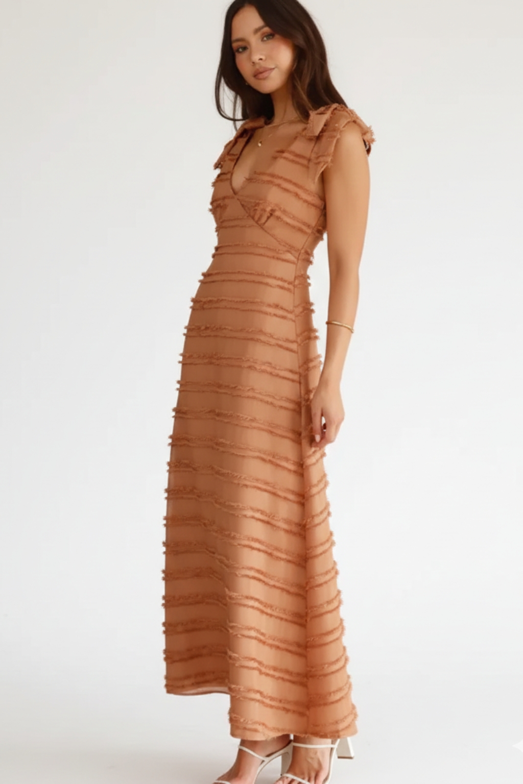 Elegant V-Neck Textured Maxi Dress