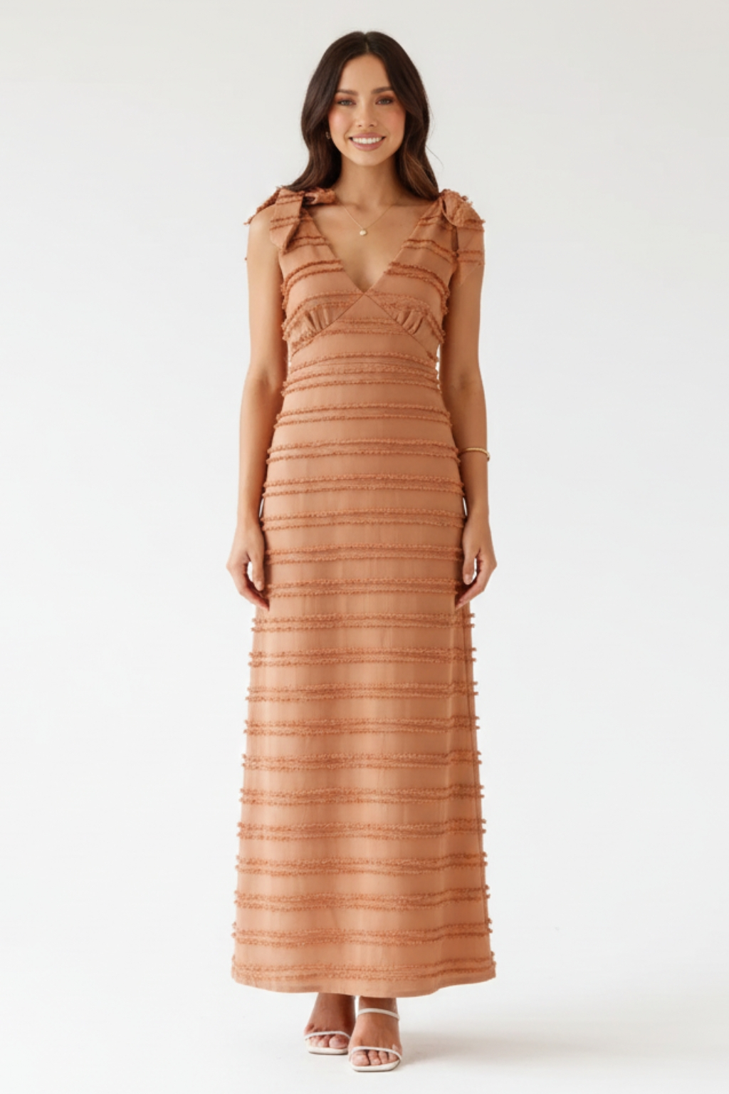 Elegant V-Neck Textured Maxi Dress