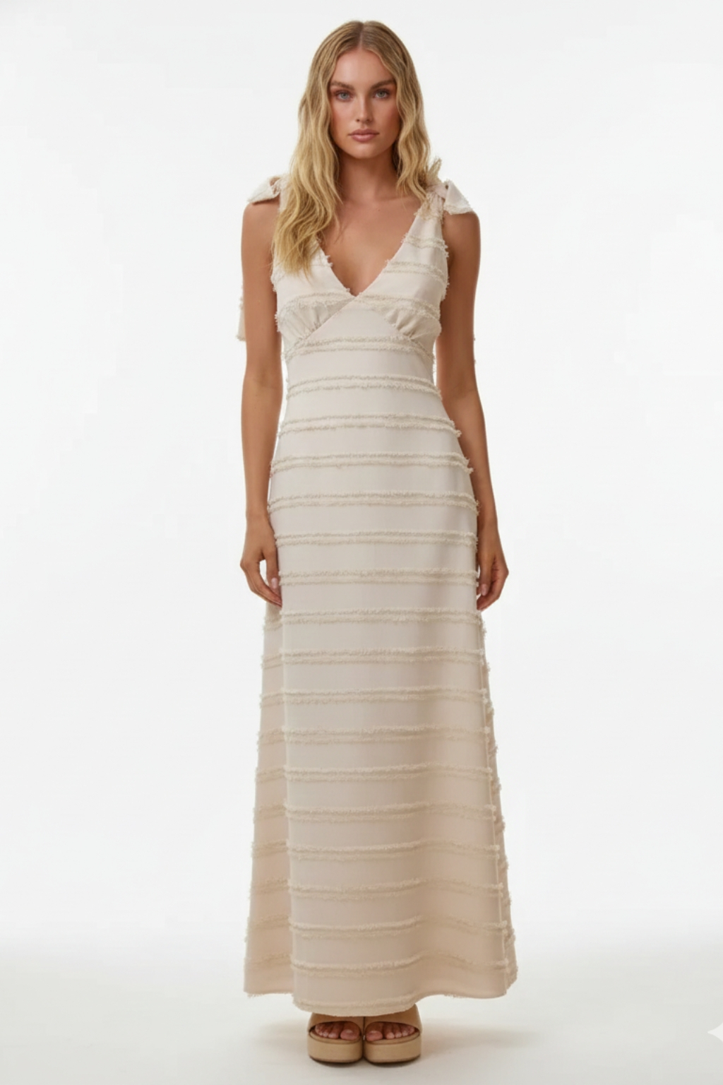 Elegant V-Neck Textured Maxi Dress