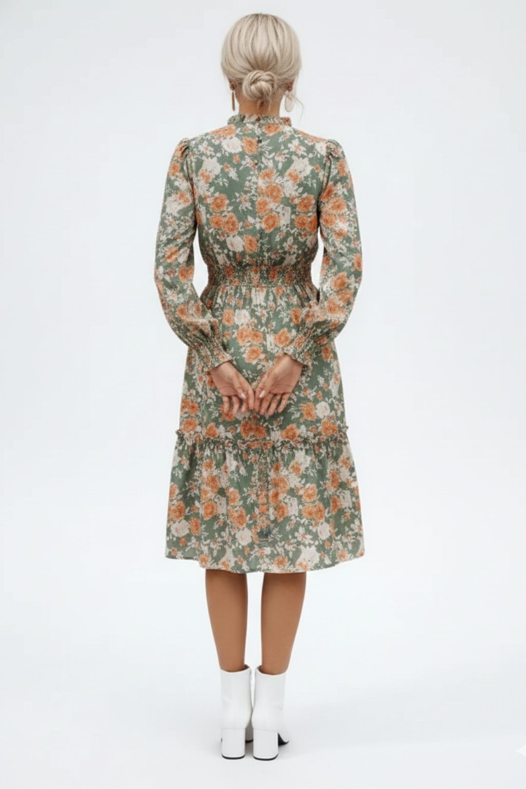 Elegant Vintage Ruffle Floral Long Sleeve Dress