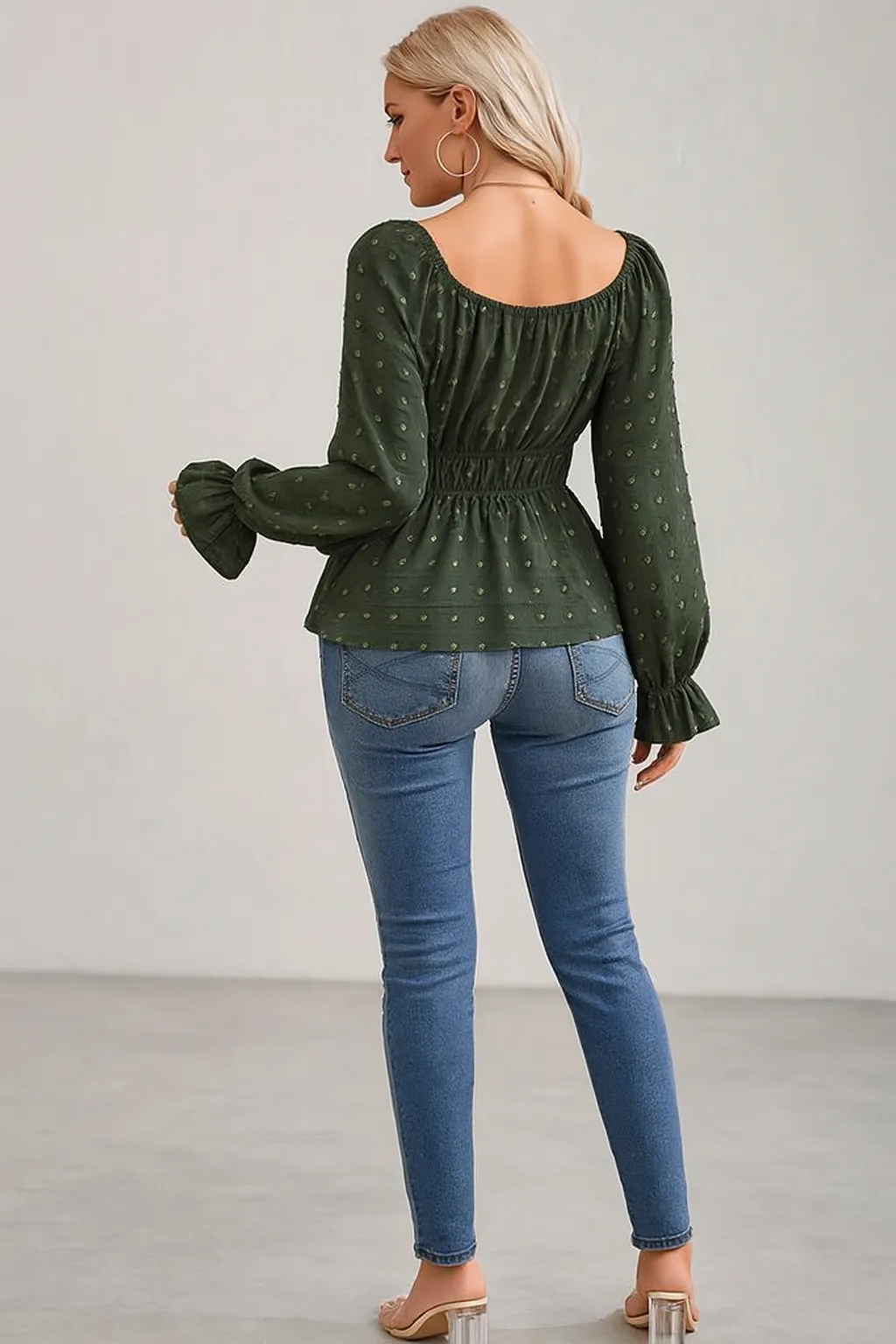 Round neck waist lotus leaf sleeve top