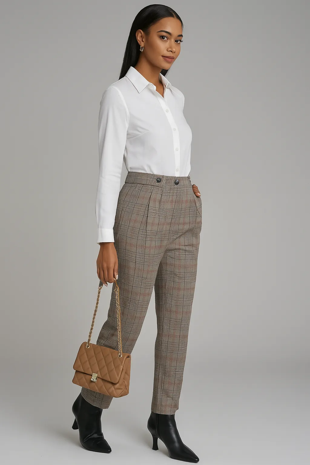 Lace-Up High Waist Plaid Pants