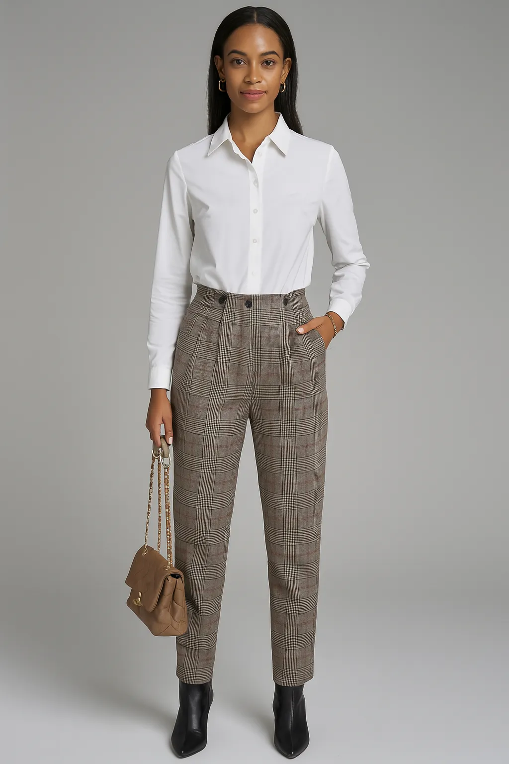 Lace-Up High Waist Plaid Pants