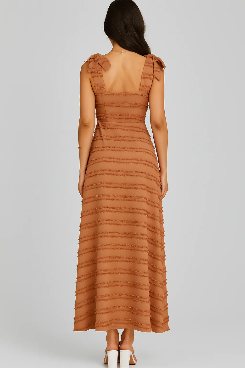 Elegant V-Neck Textured Maxi Dress