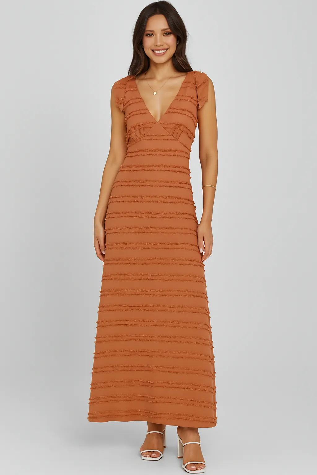 Elegant V-Neck Textured Maxi Dress