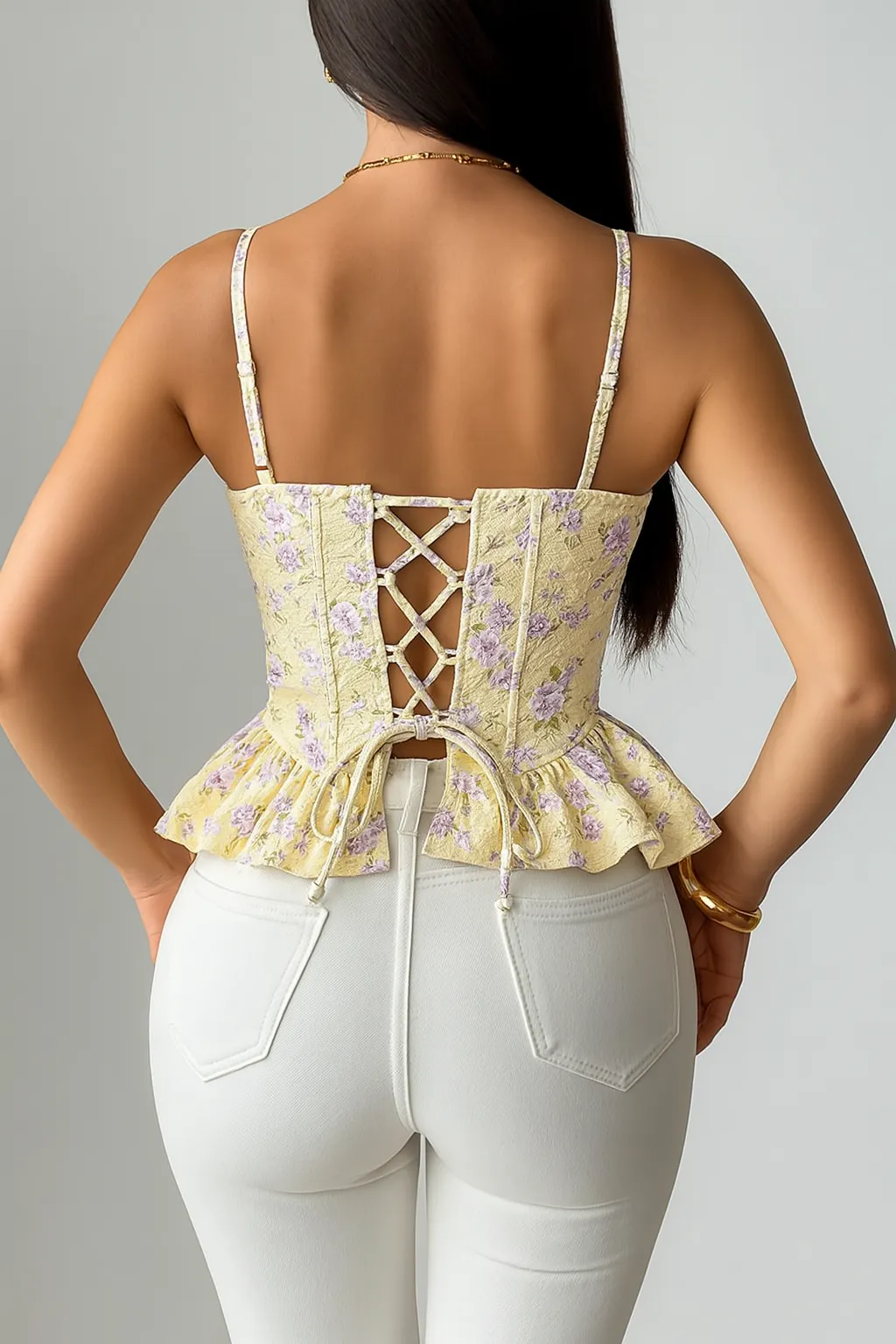 Yellow Backless lace-up top