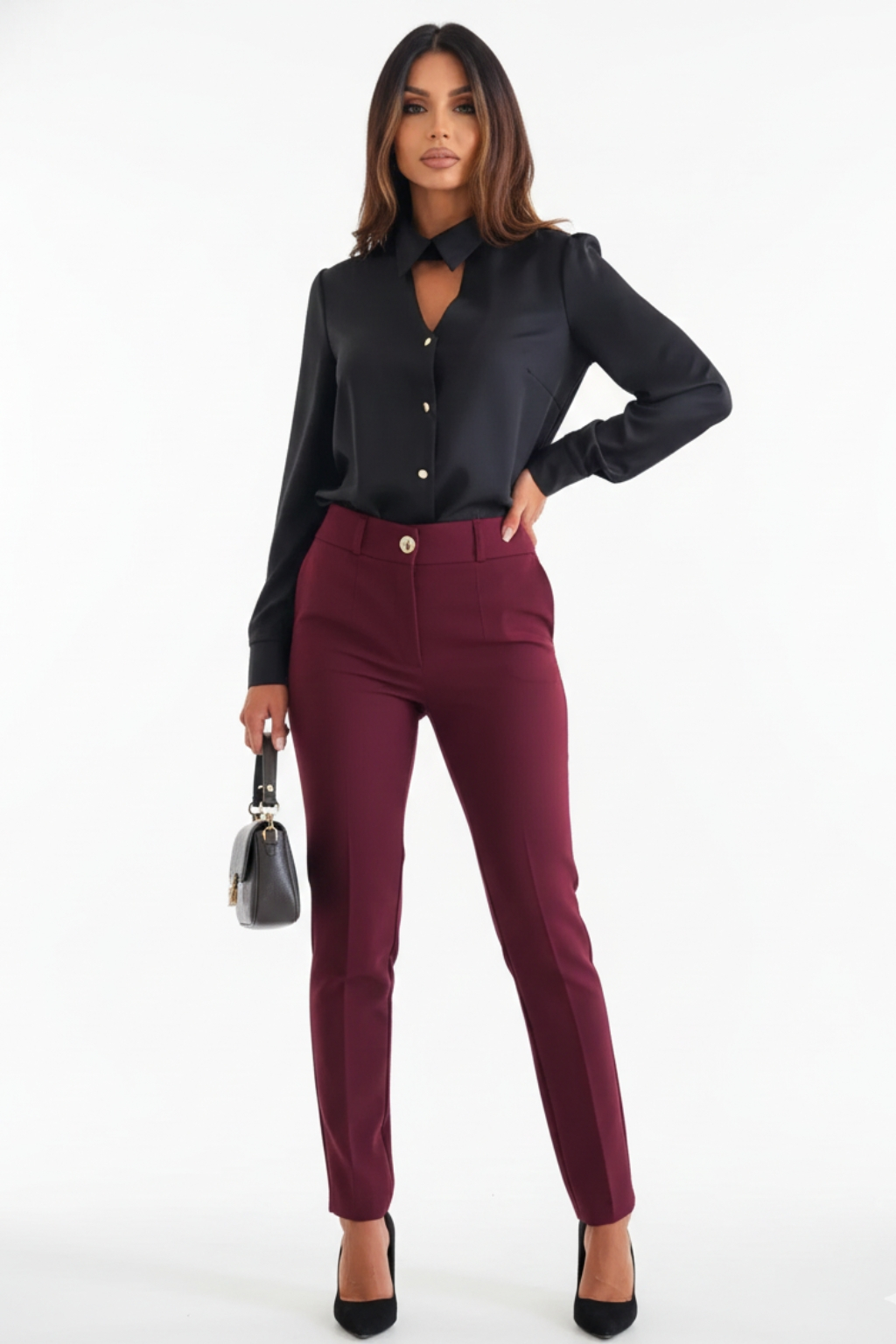 Long Sleeve Lapel Cutout Shirt