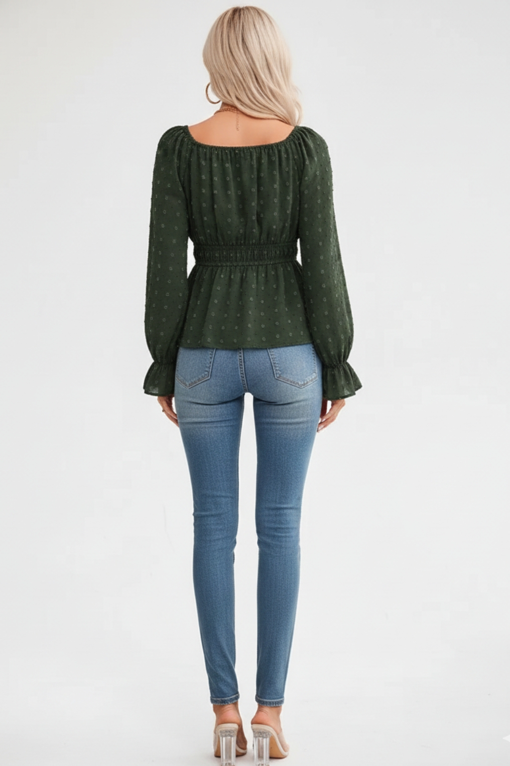 Round neck waist lotus leaf sleeve top