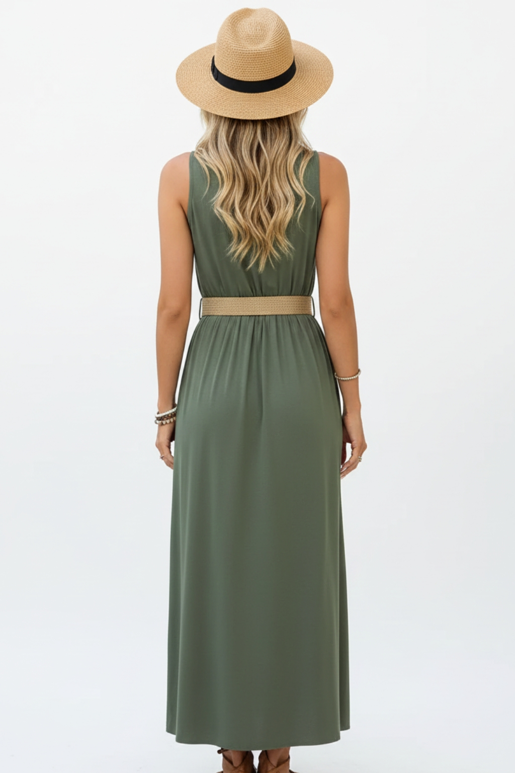 Slit solid color sleeveless dress