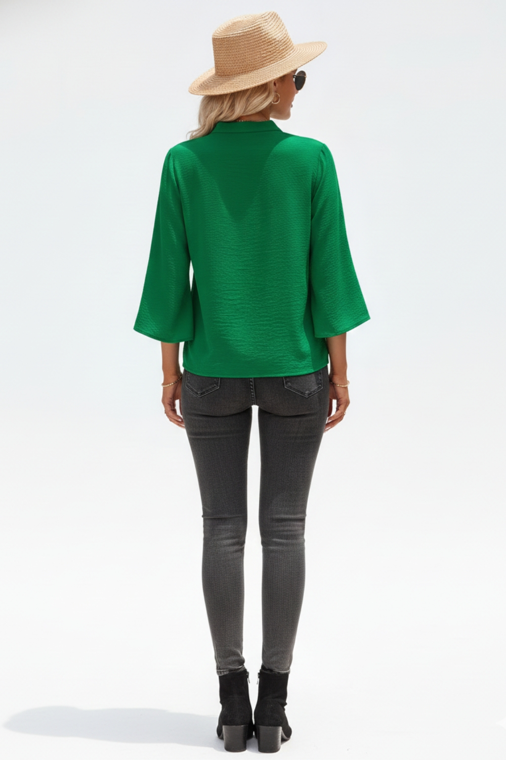 V Neck Loose Rolled Long Sleeve Top