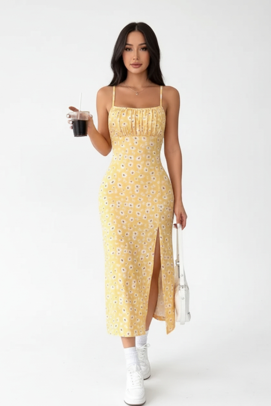 Yellow Floral Midi Dress