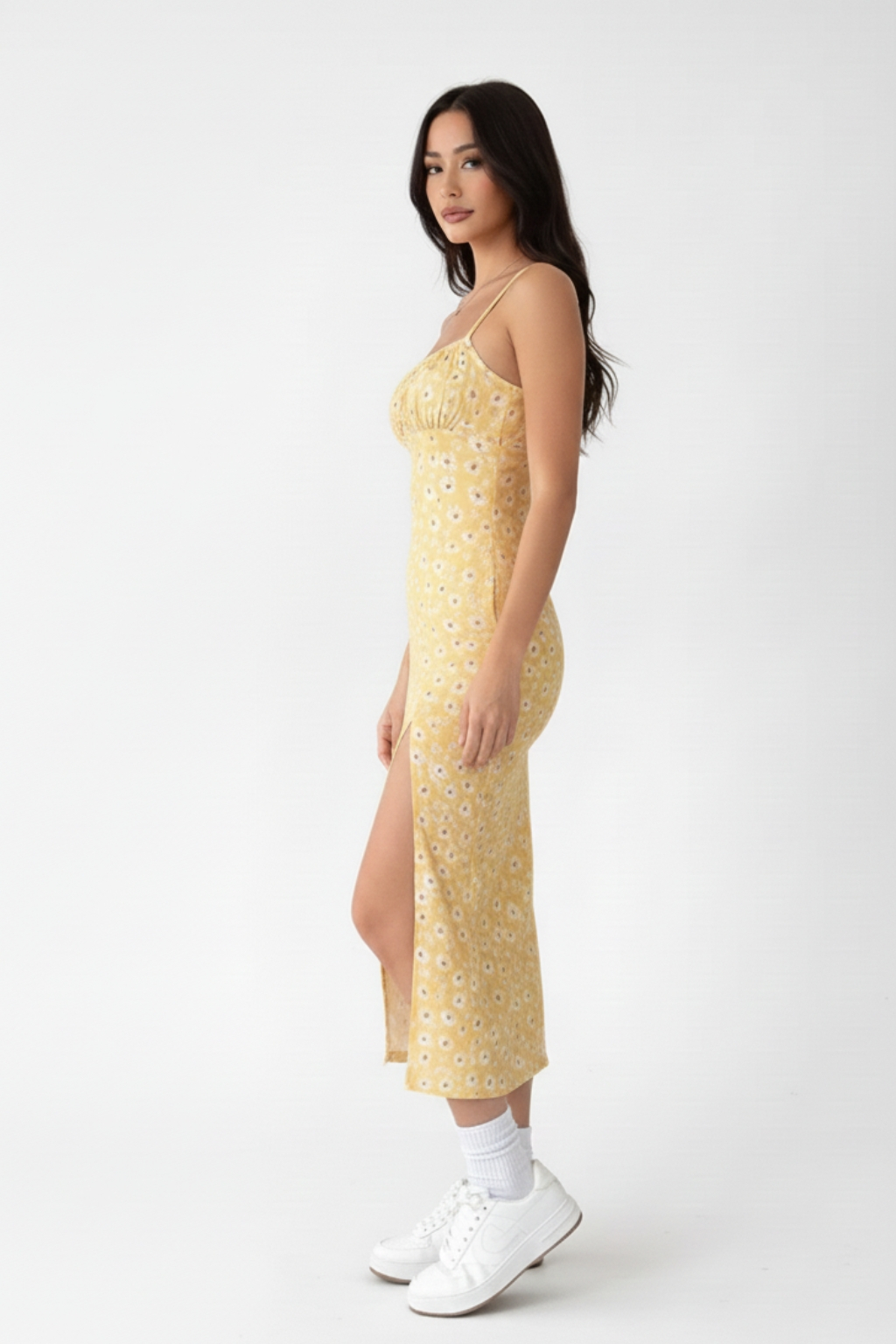 Yellow Floral Midi Dress