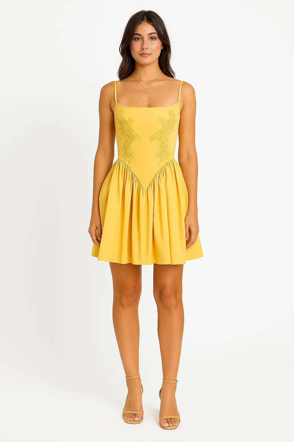Yellow suspender puffy dress