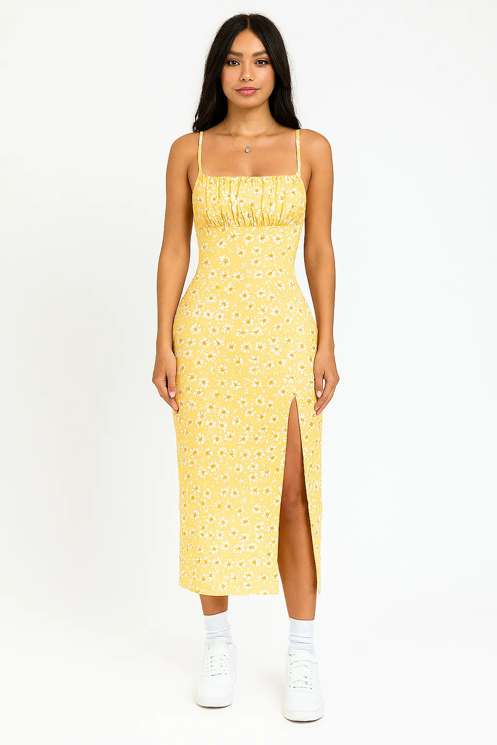 Yellow Floral Midi Dress