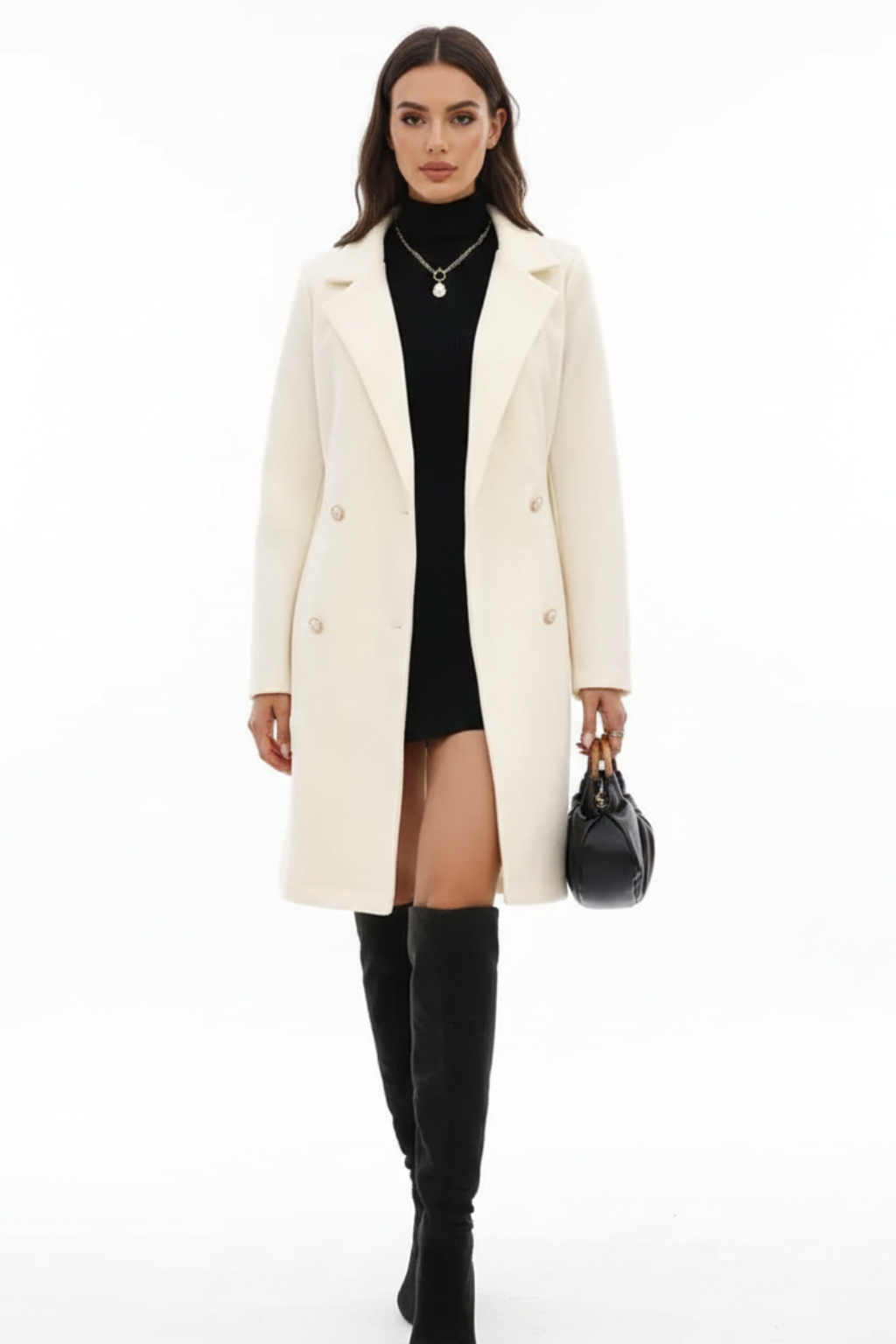 Solid color coat with pearl buttons