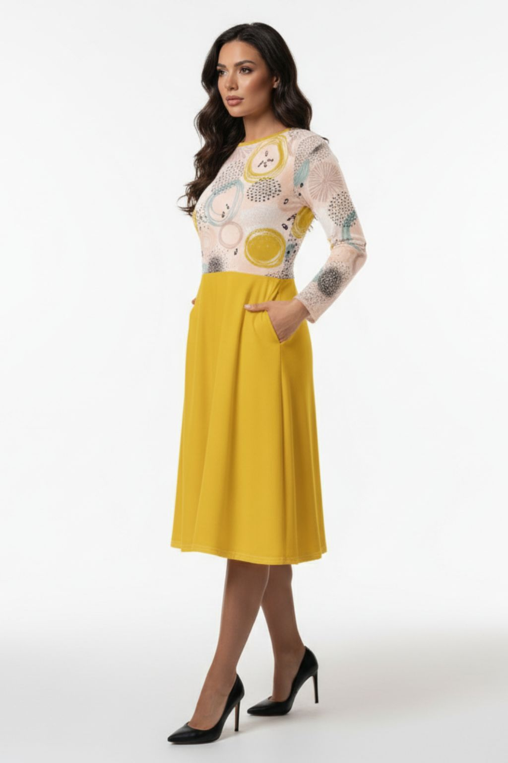 Orange long sleeve midi dress