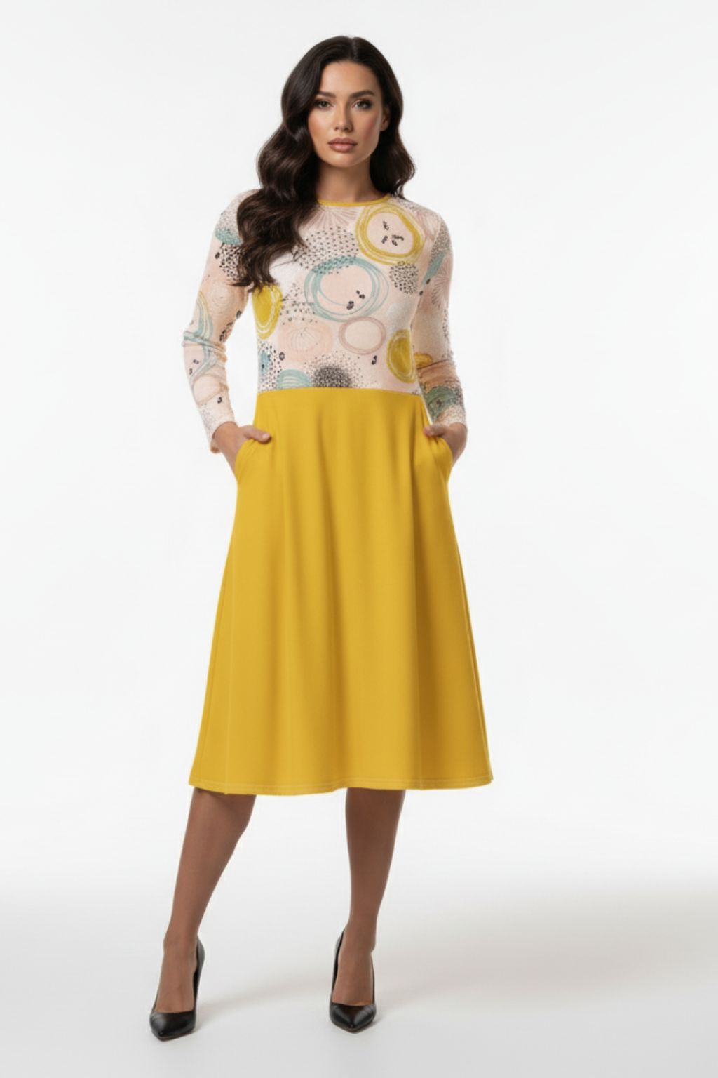 Orange long sleeve midi dress