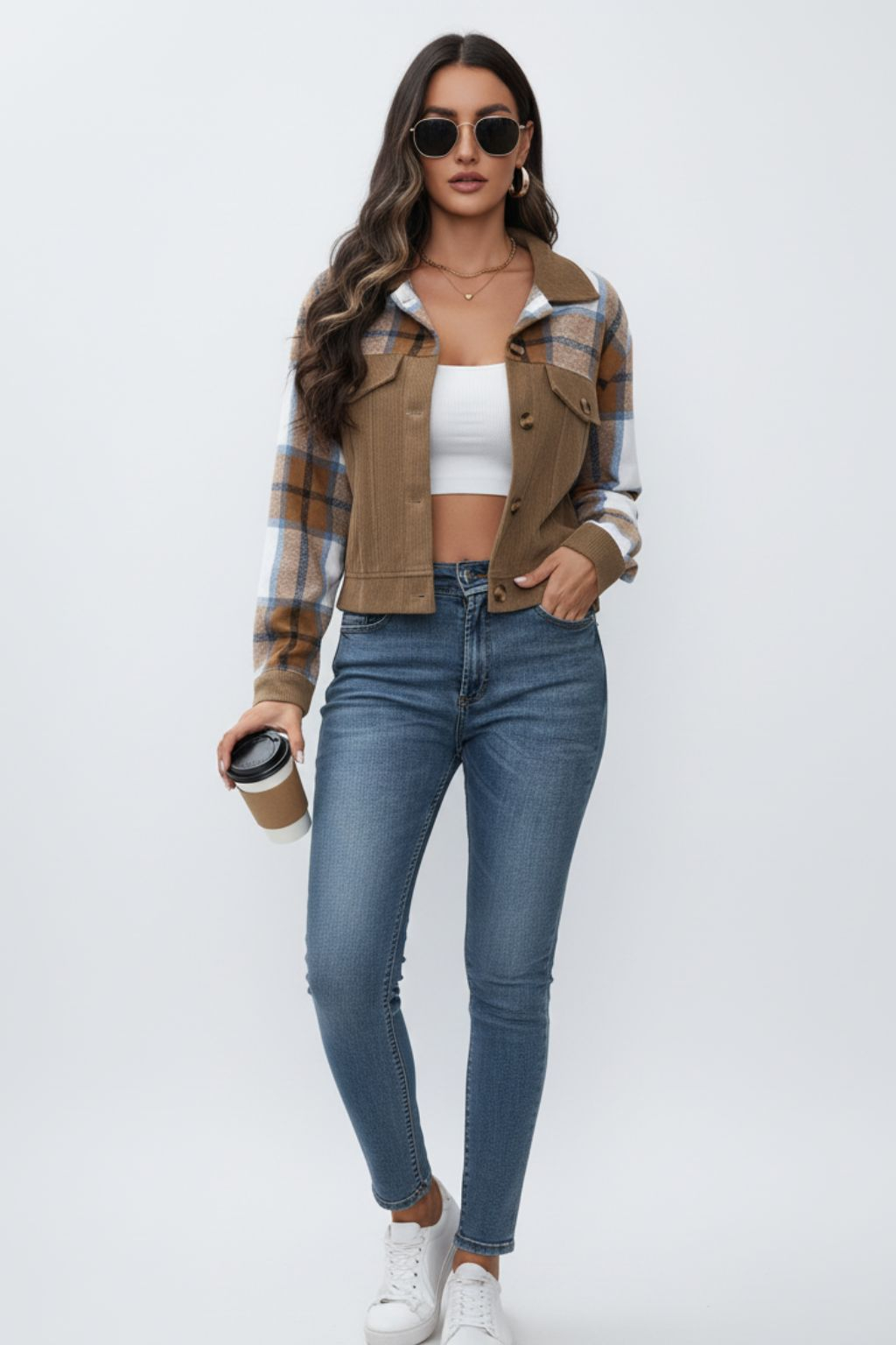 Vintage lapel patchwork cardigan jacket