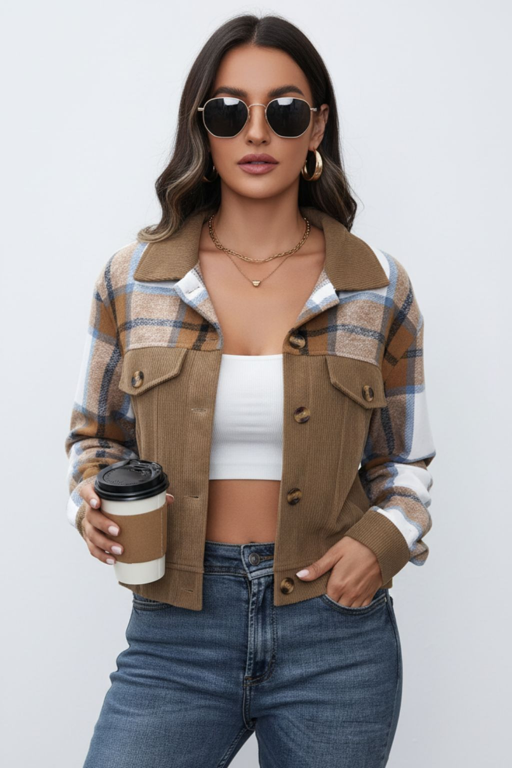 Vintage lapel patchwork cardigan jacket