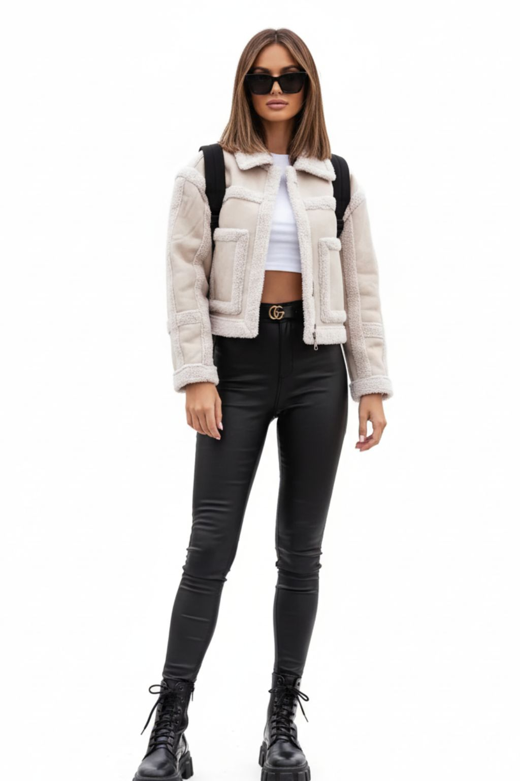 Fur long sleeve coat