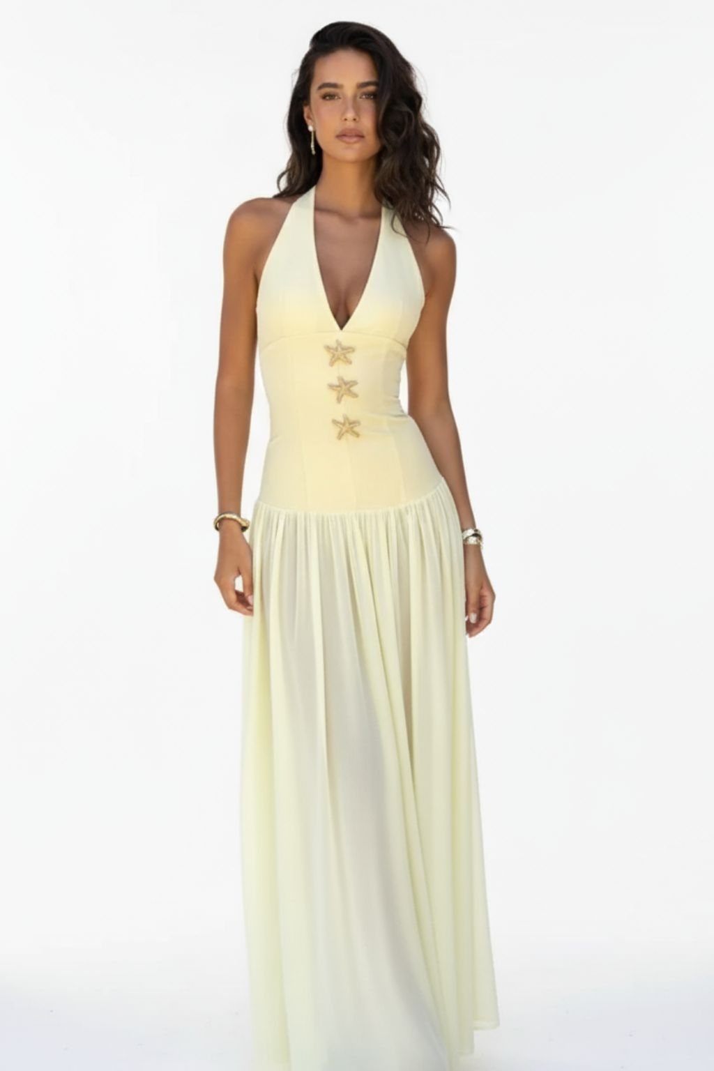 Starfish decoration splicing lace long dress