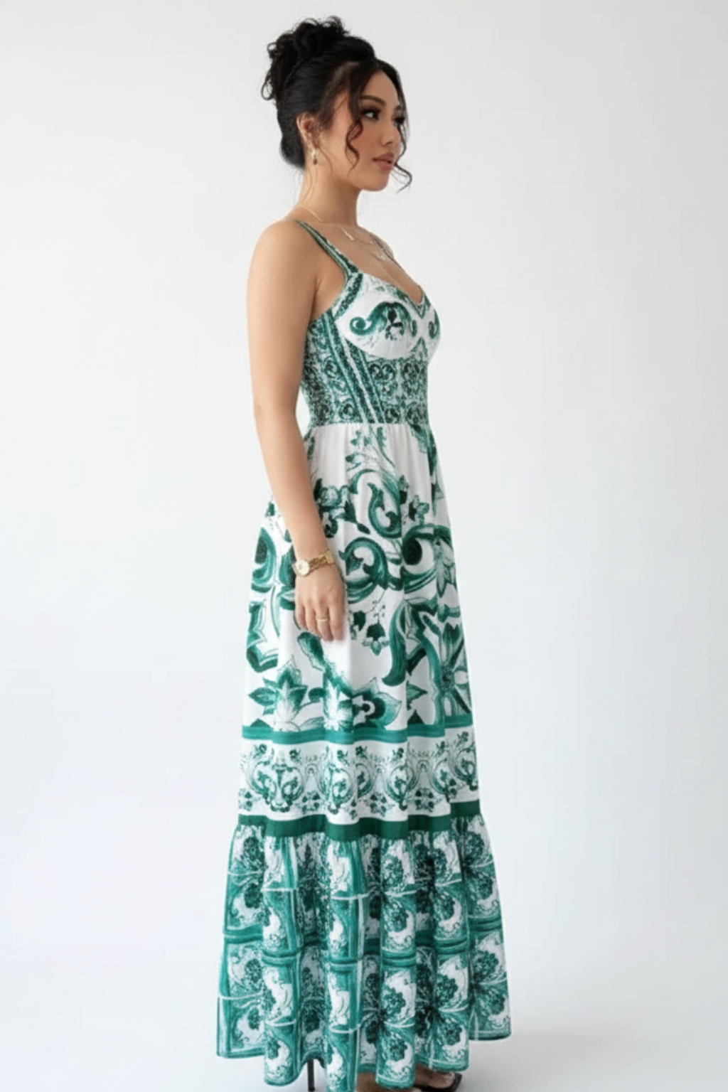 Casual simple suspender printed long dress