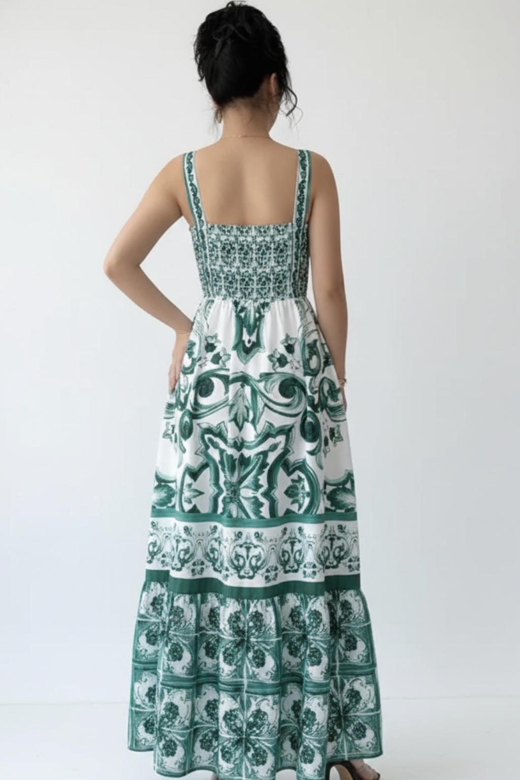 Casual simple suspender printed long dress