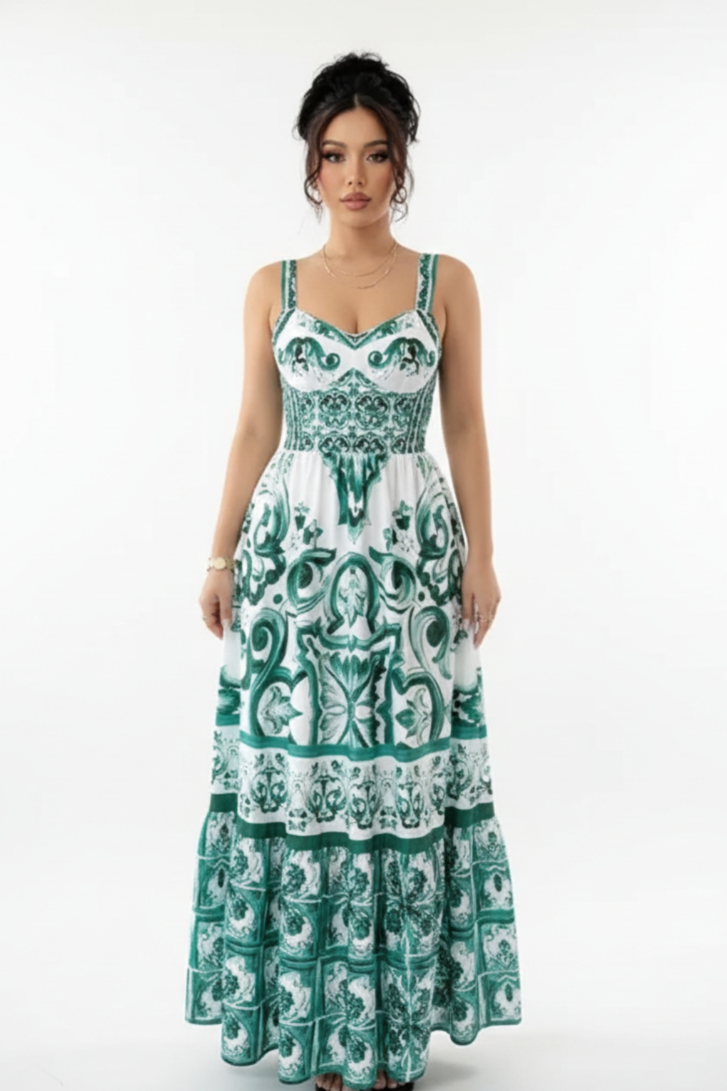 Casual simple suspender printed long dress