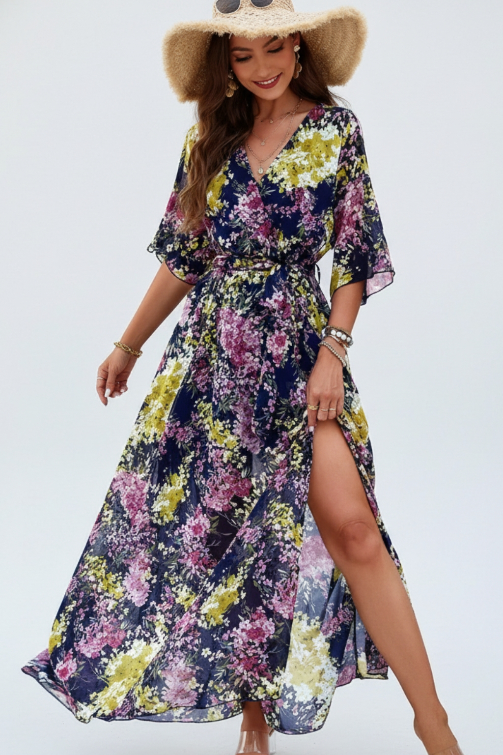 Royal Blue Printed Tie-Strap Maxi Dress