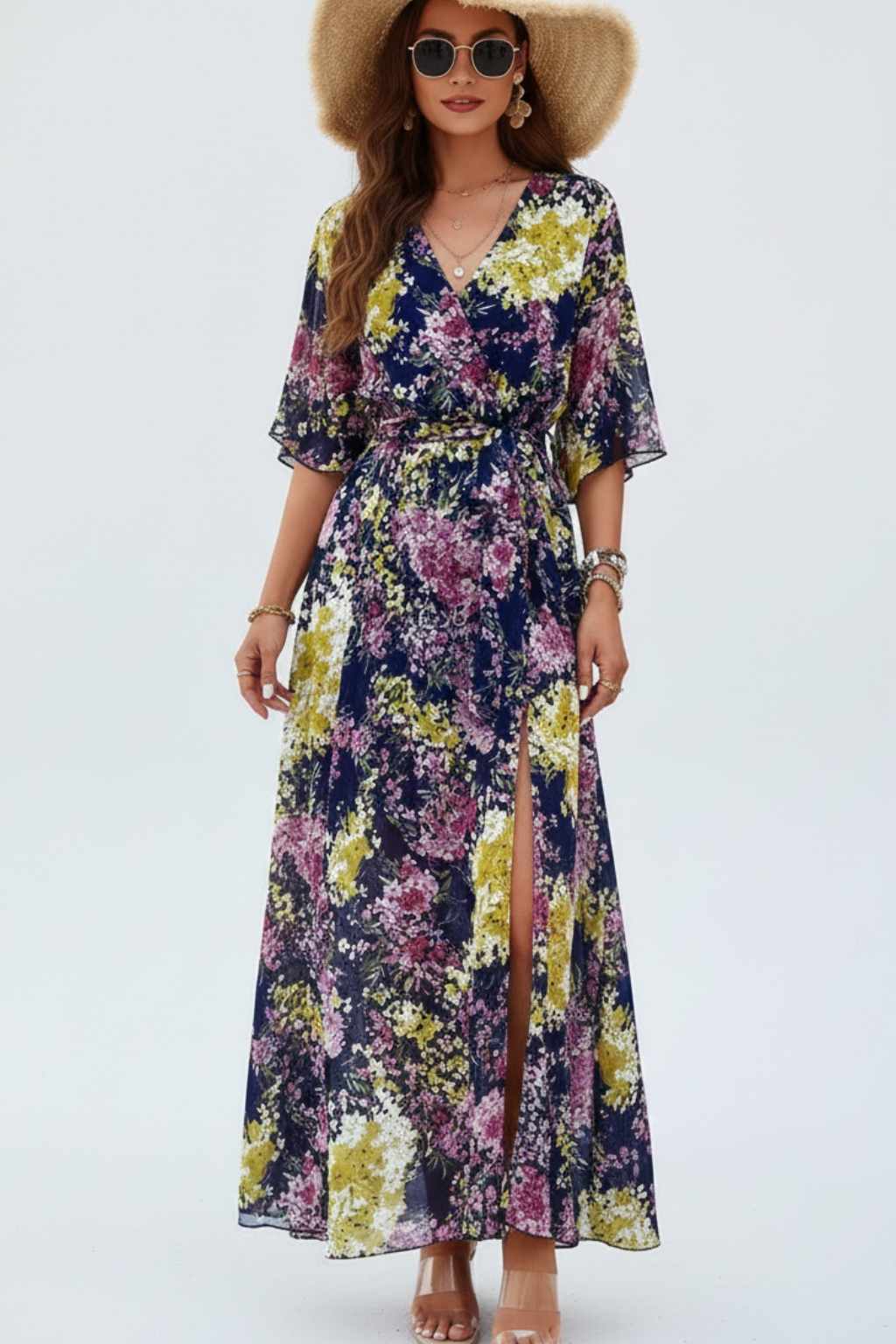 Royal Blue Printed Tie-Strap Maxi Dress