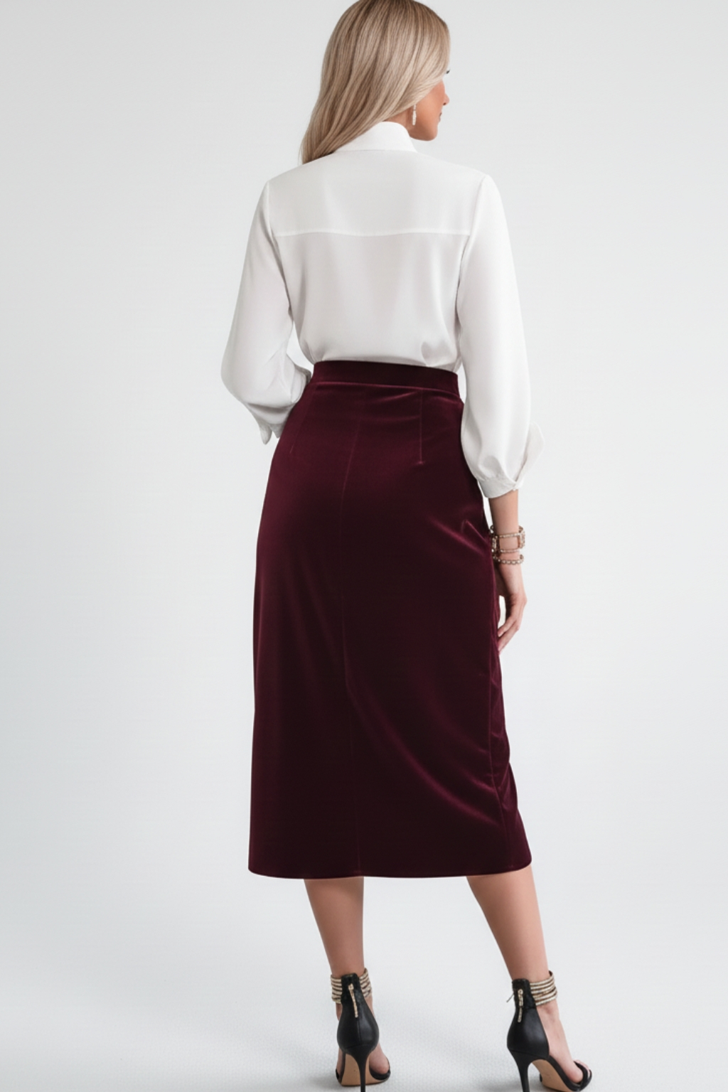 Twisted skirt slit velvet skirt