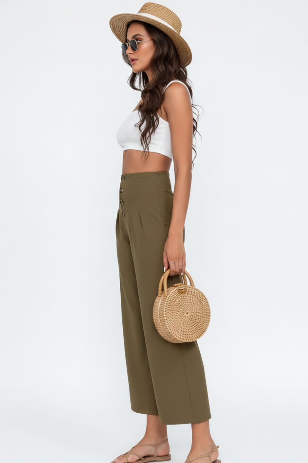 high-waisted cotton and linen slim-fit micro-flared pants