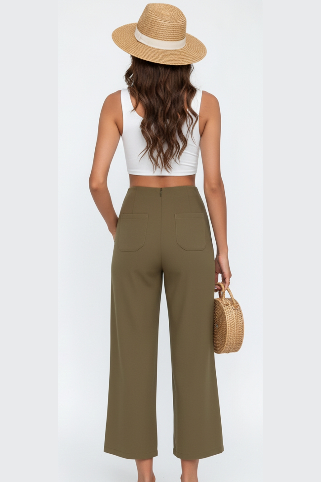 high-waisted cotton and linen slim-fit micro-flared pants