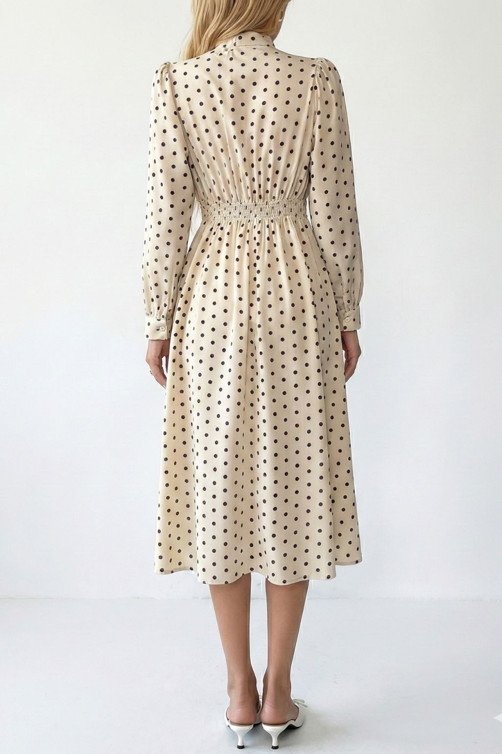 Elegant mid-length skirt dot dress